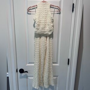 ZARA Women’s Cream Two-Piece Set - Textured Halter Top & Wide Leg Pants SMALL